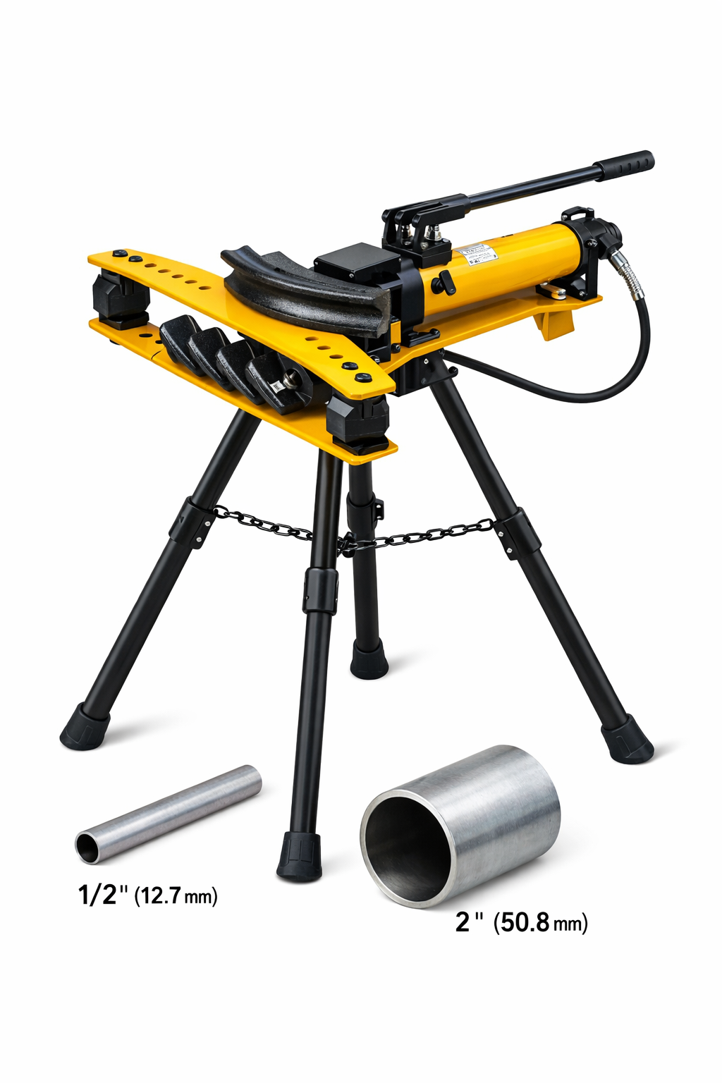 Manual Hydraulic Pipe Bender 1/2 inch to 2 inches 2 Hydraulic Pipe Bending Machine with Tripod Stand Pipe Size 12 inch (12.7 mm) to 2 Inches (50.8 mm)